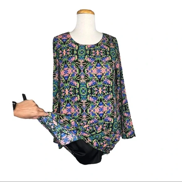 LMD Shift Long Sleeve Dress Multicolor Abstract Design Style DR2328 Womens M - Picture 6 of 10